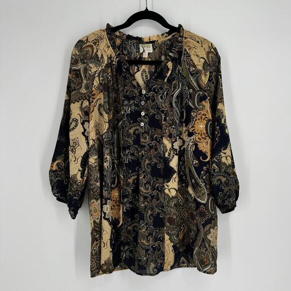 Fig & Flower top 2x dark floral relaxed artsy work career business career - Picture 1 of 6